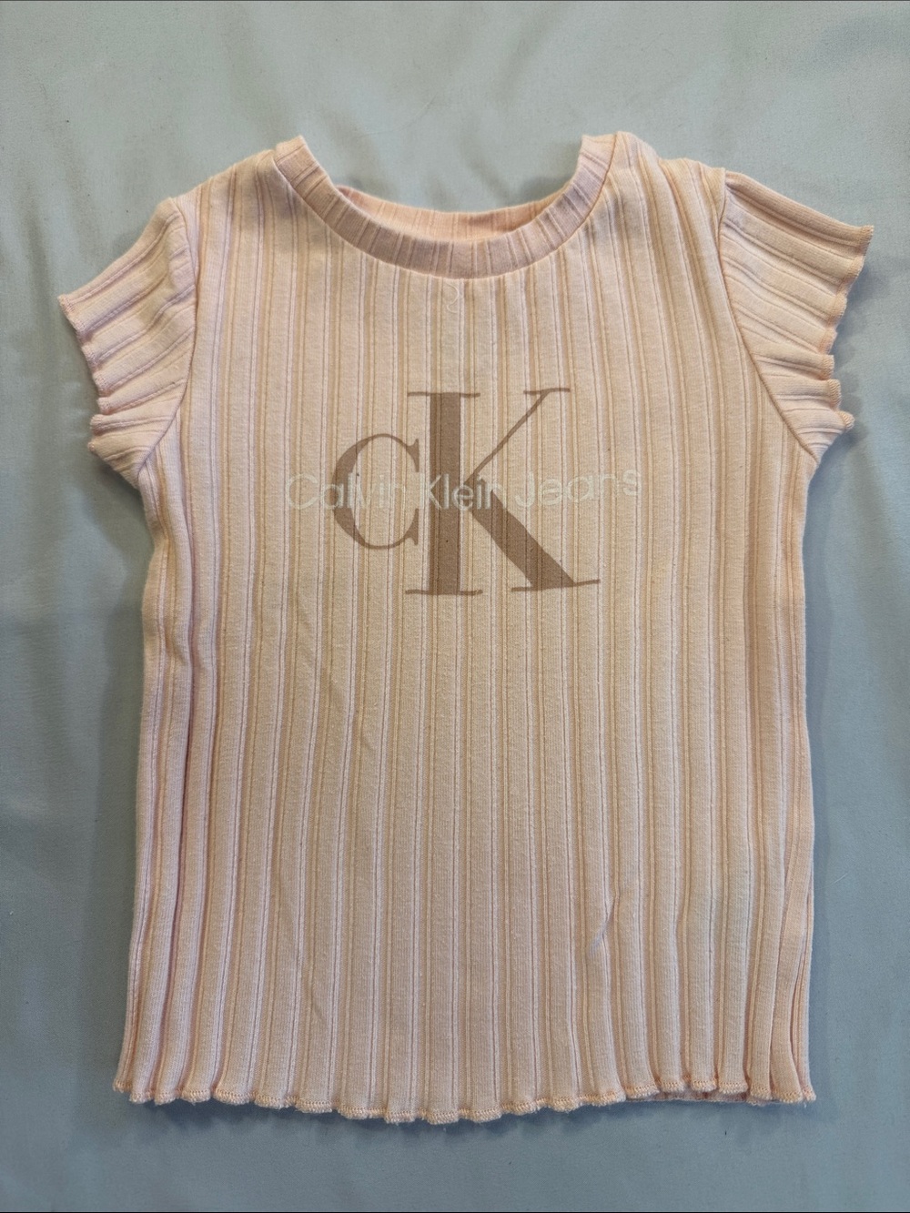 Calvin Klein Girls Light Pink Ribbed CK Logo Short Sleeve Tee